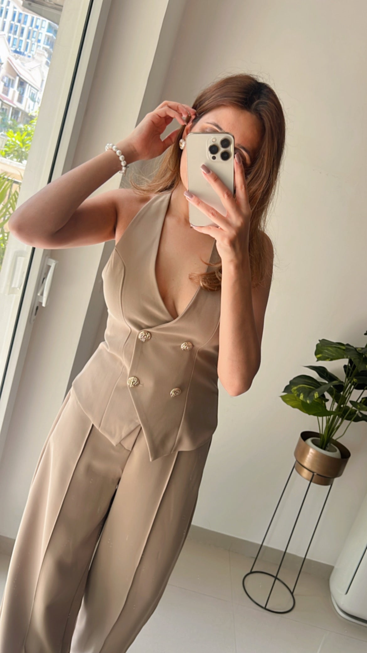 Halter Double Breasted Vest Top