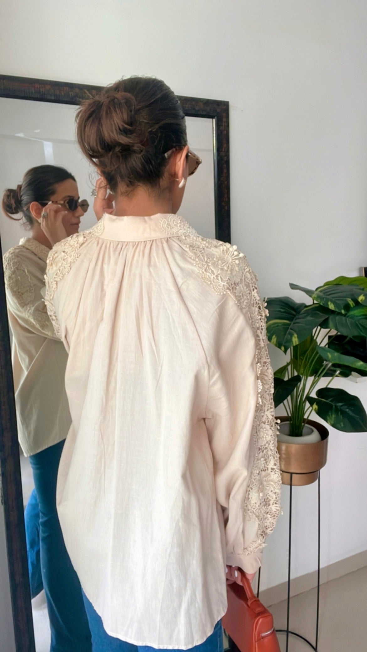 Flower Crochet Patch Linen Shirt