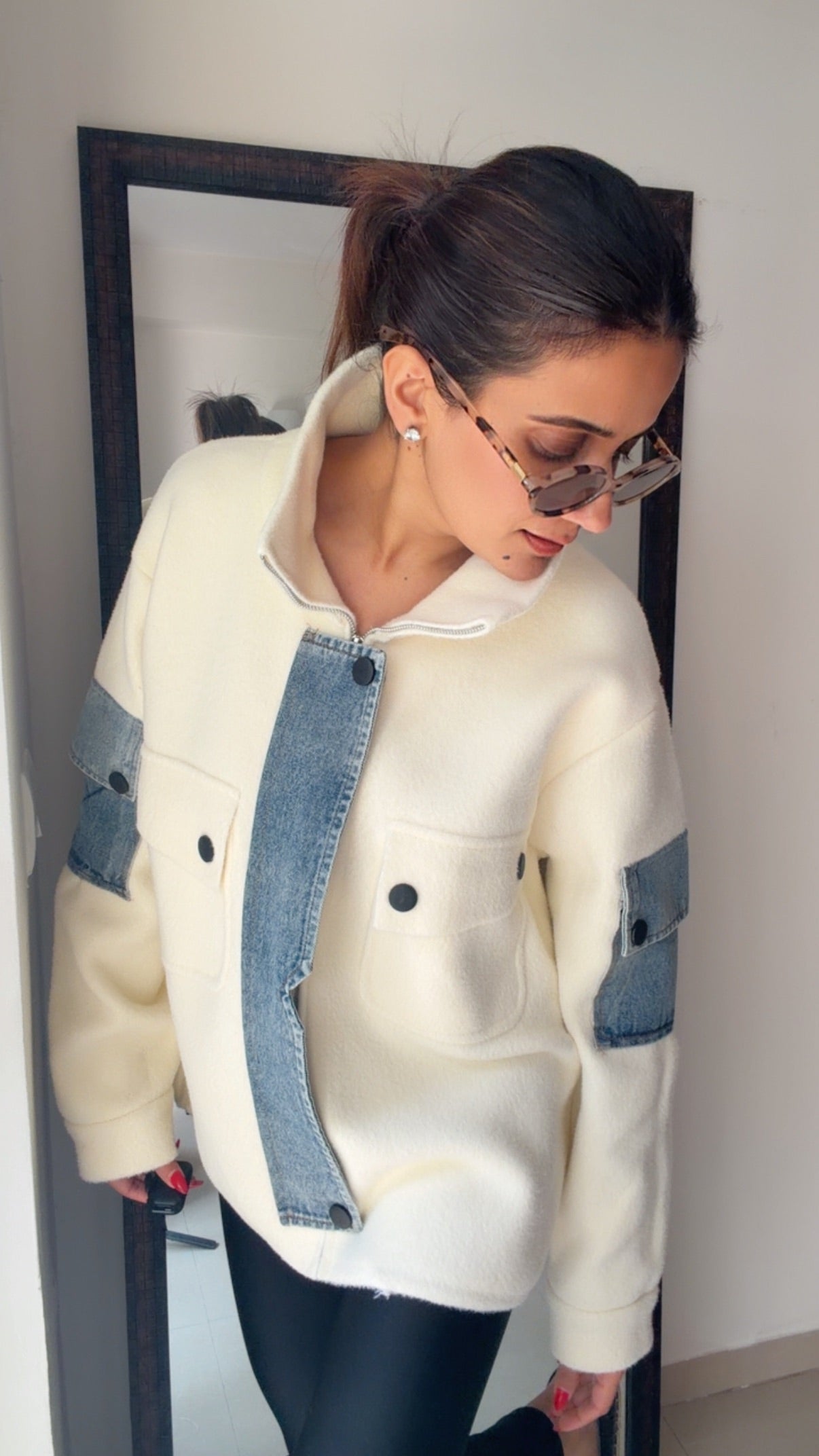 Denim Detailed Woolen Fall Jacket