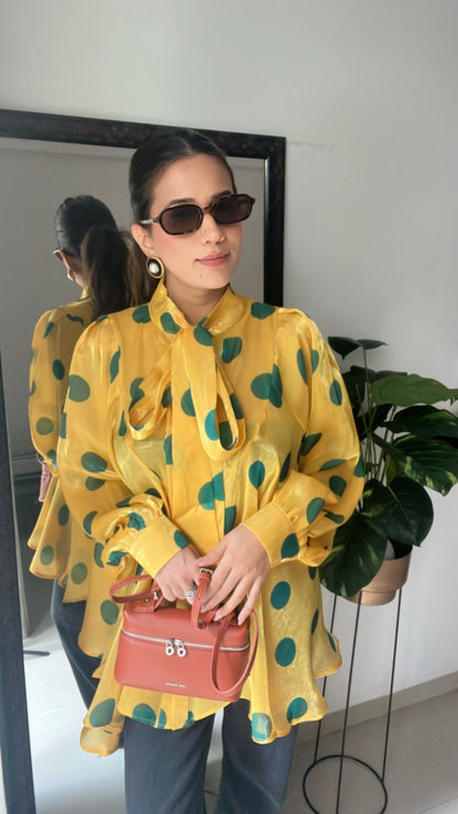 Polka Dot Flounce Glossy Top