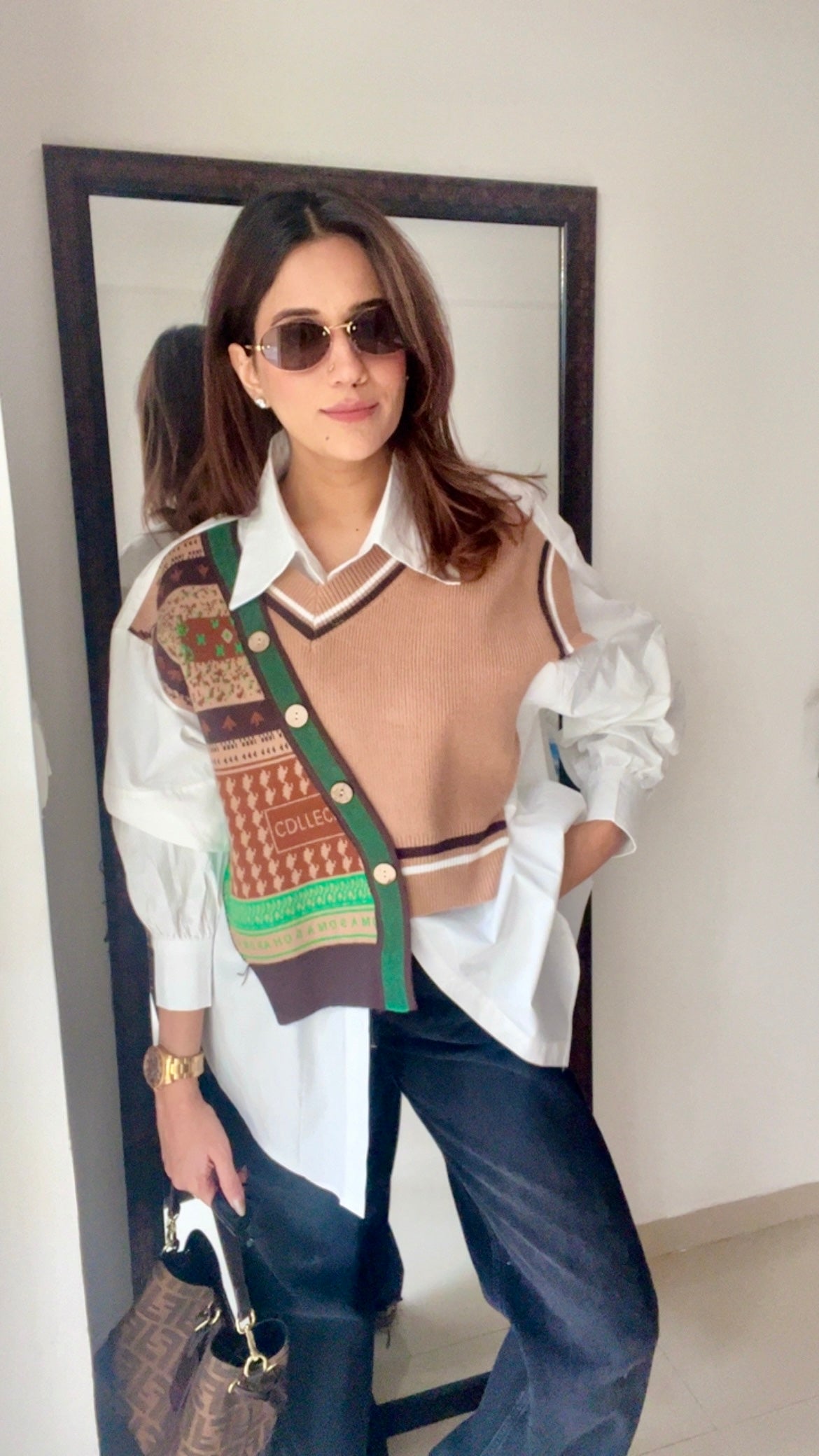 Knit Vest Poplin Fall Shirt