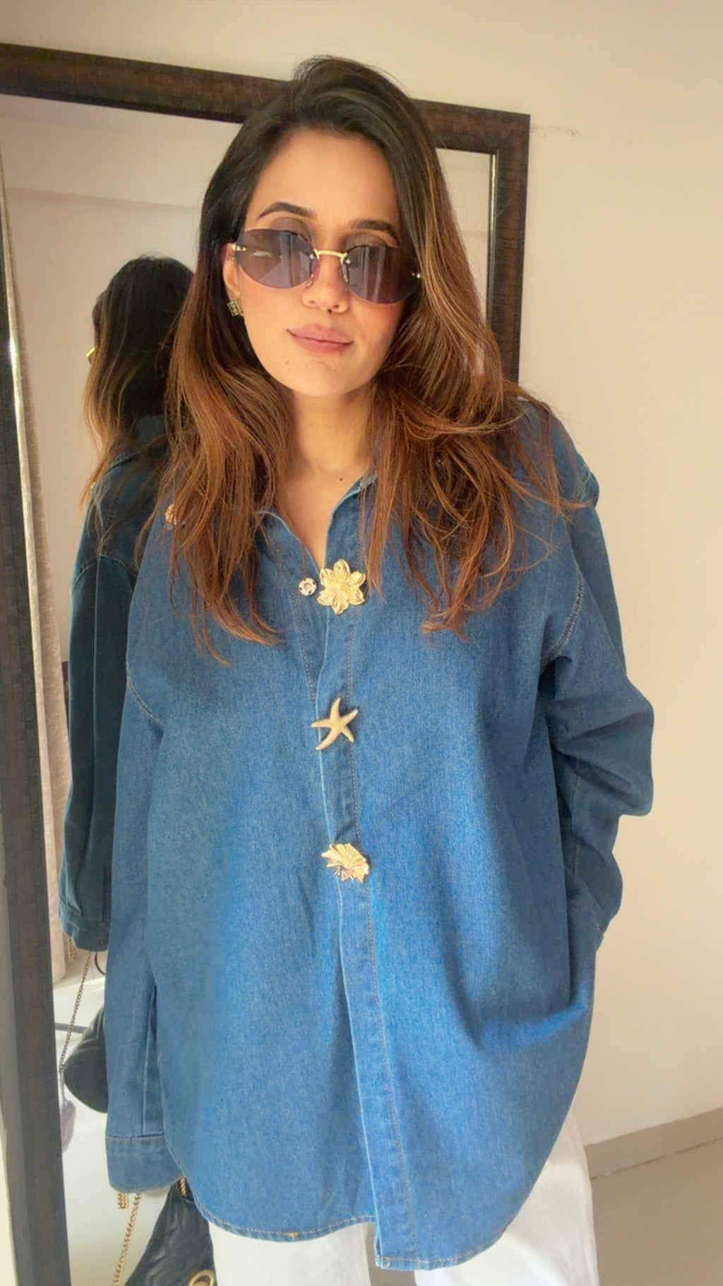 Soft Denim Gold Detailed Shirt