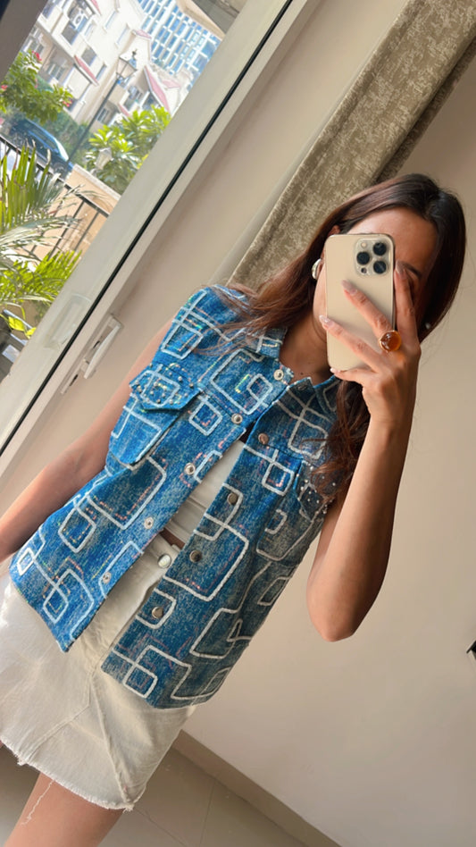 Denim Embellished Fall Vest