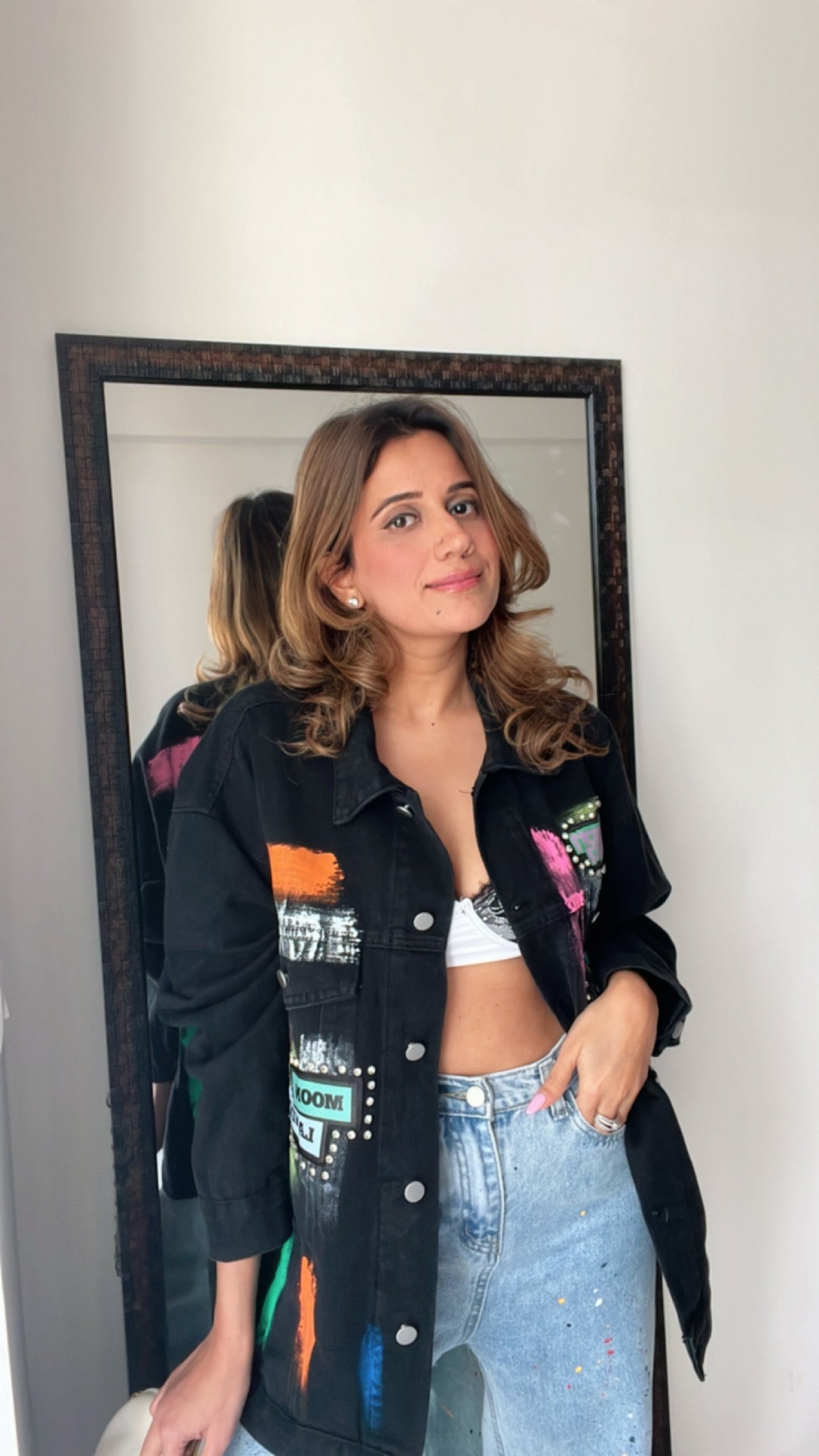 Color Splash Oversized Denim Fall Jacket