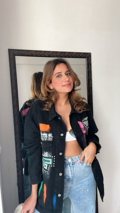 Color Splash Oversized Denim Fall Jacket