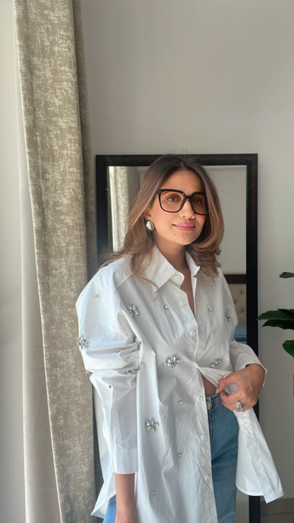 Crystal Studded Oversized Poplin Shirt