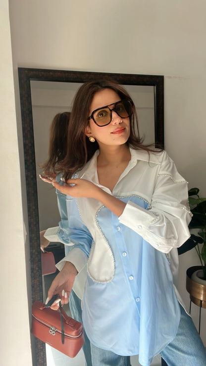 Pearl Detailed Dual Poplin Shirt