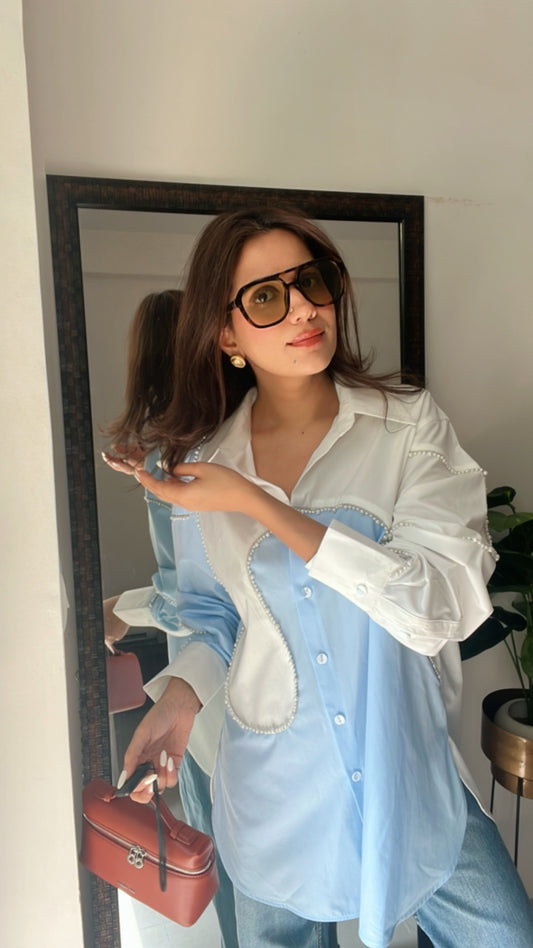Pearl Detailed Dual Poplin Shirt