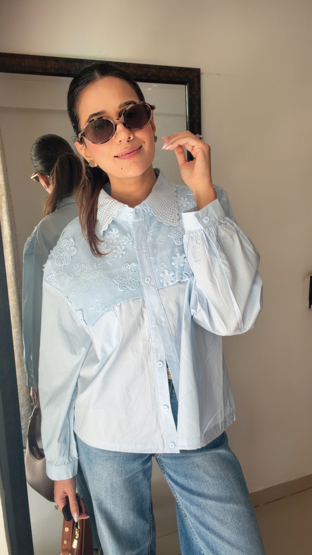 Flower Embedded Poplin Shirr
