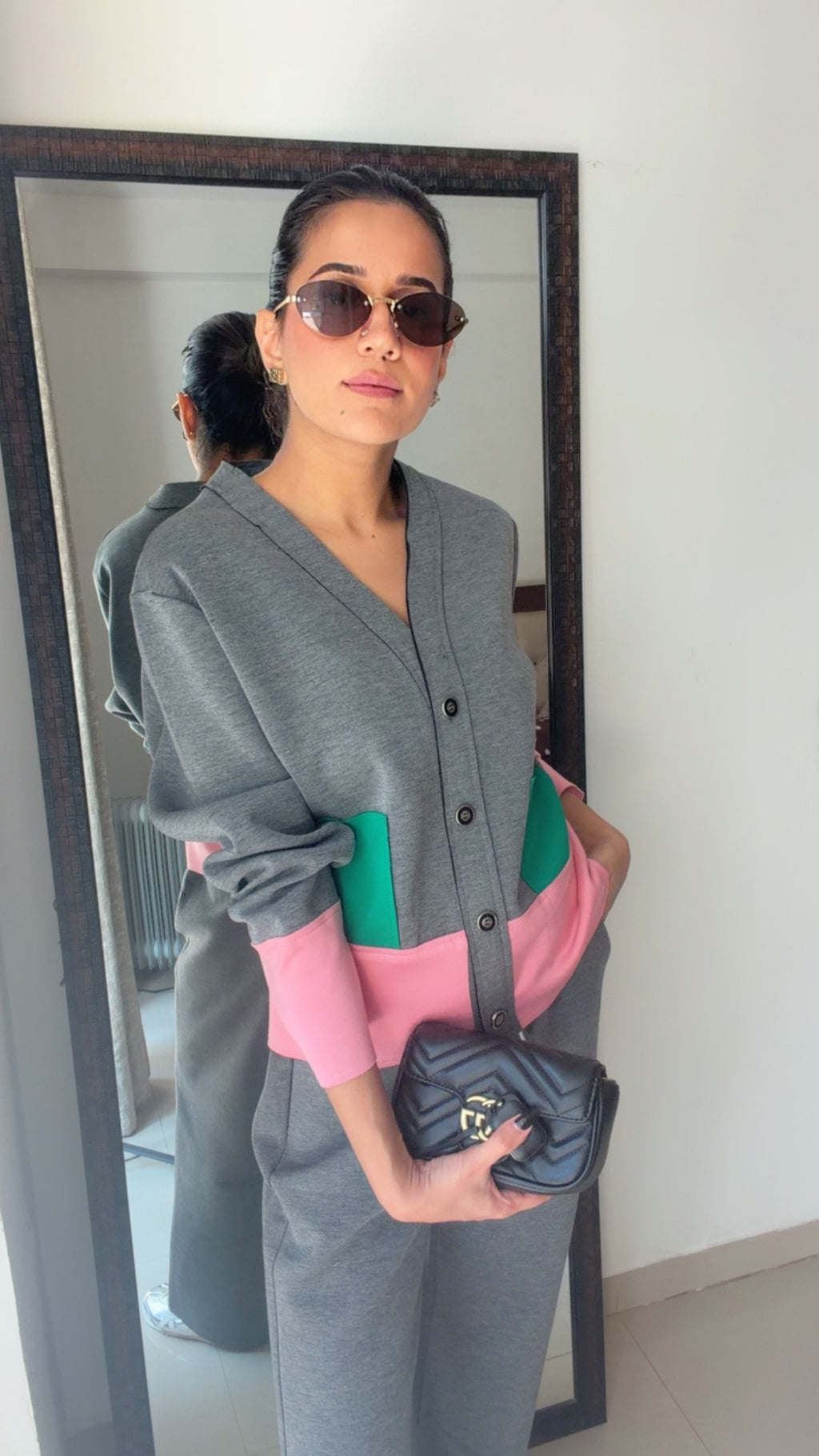 Grey Color-Block Fall Co-ord Set