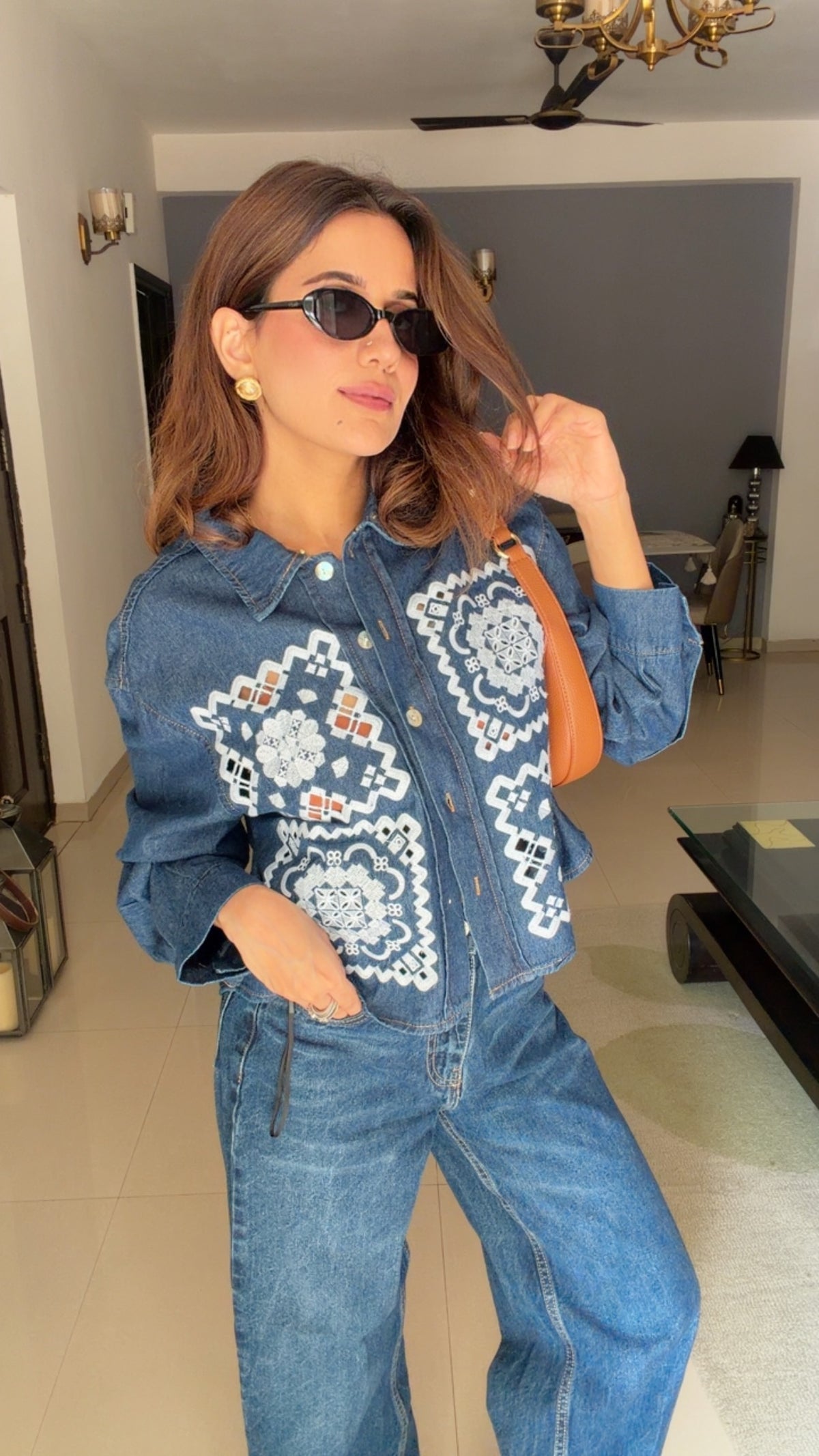 Geometric Motif Denim shirt