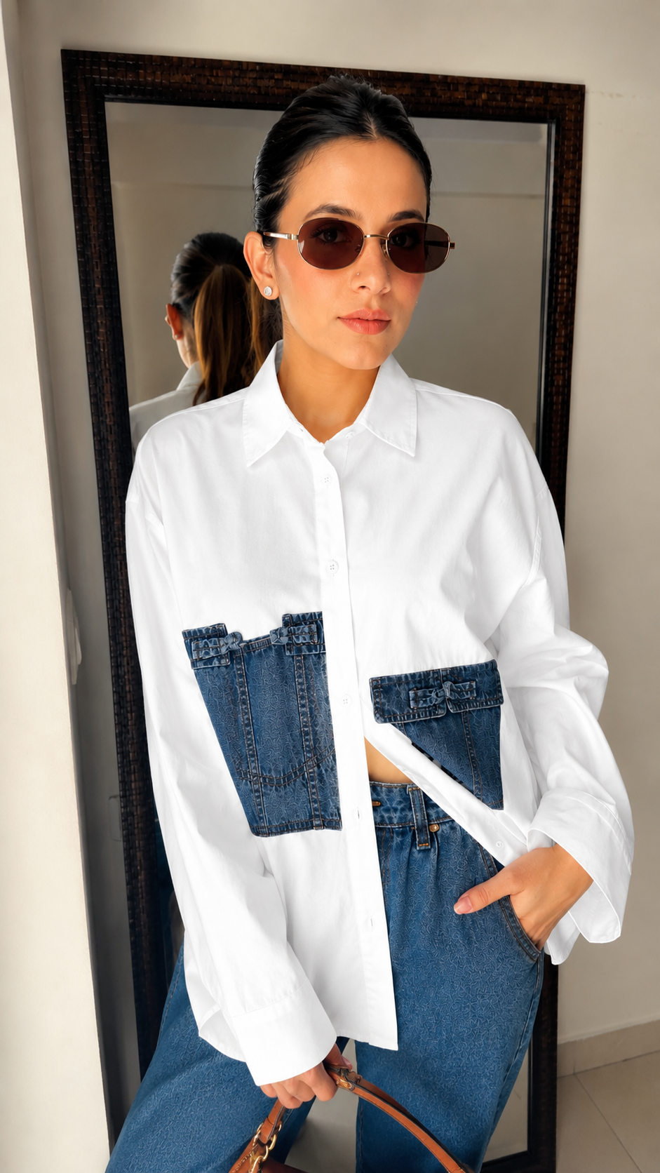 Poplin Denim Patch Shirt