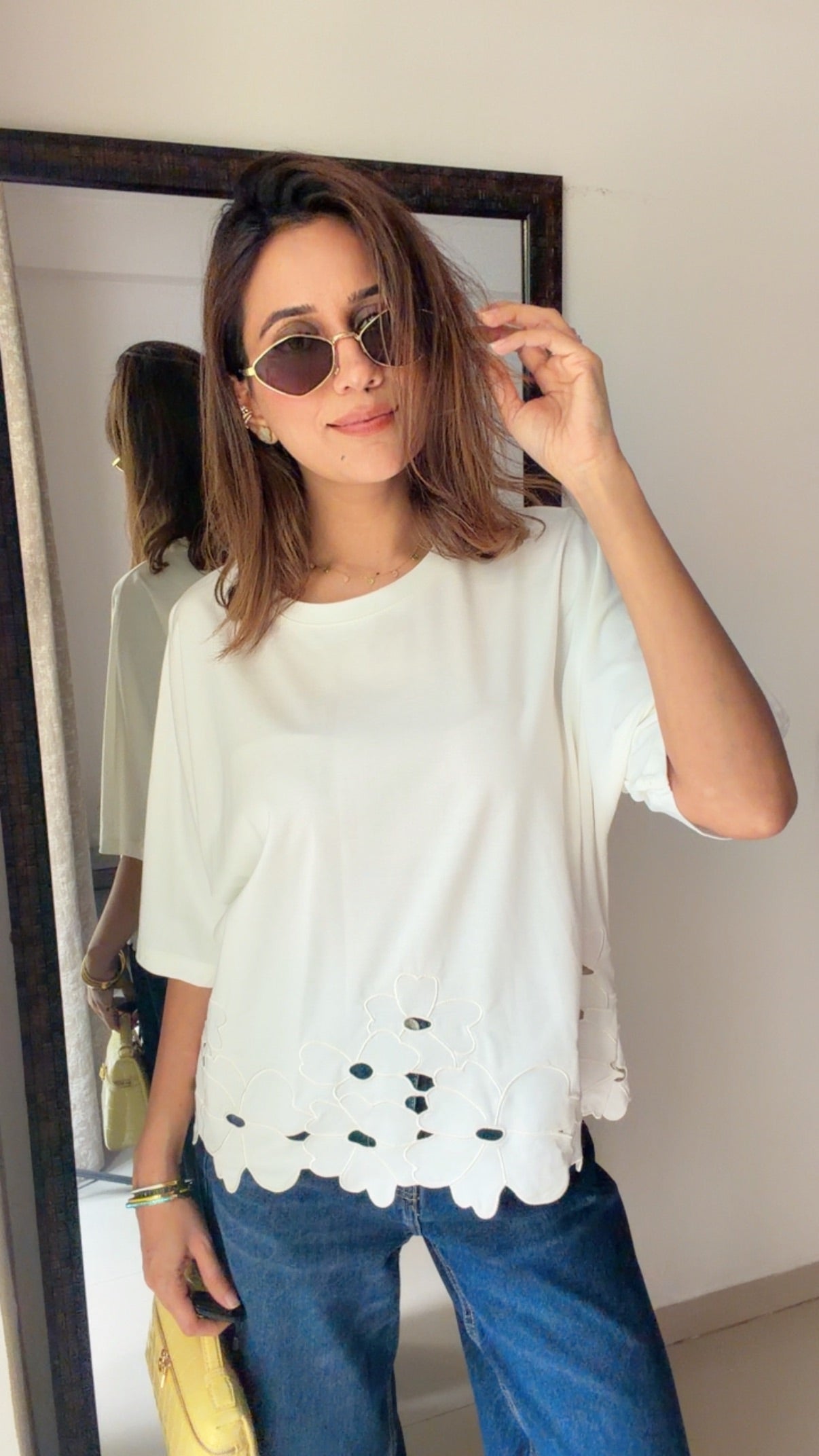 Floral Cutwork Hem Top
