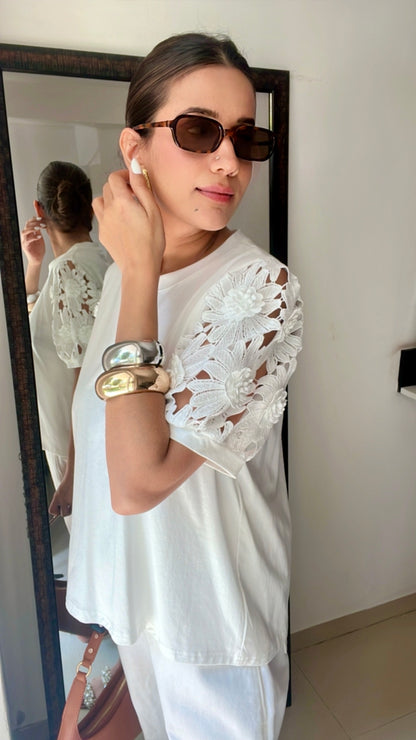 Floral Cutwork Poplin Tee