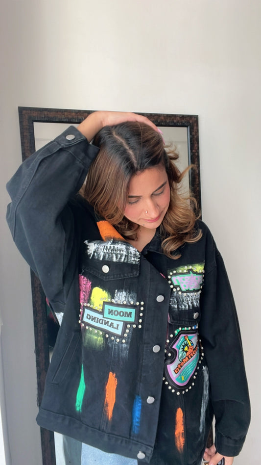 Color Splash Oversized Denim Fall Jacket