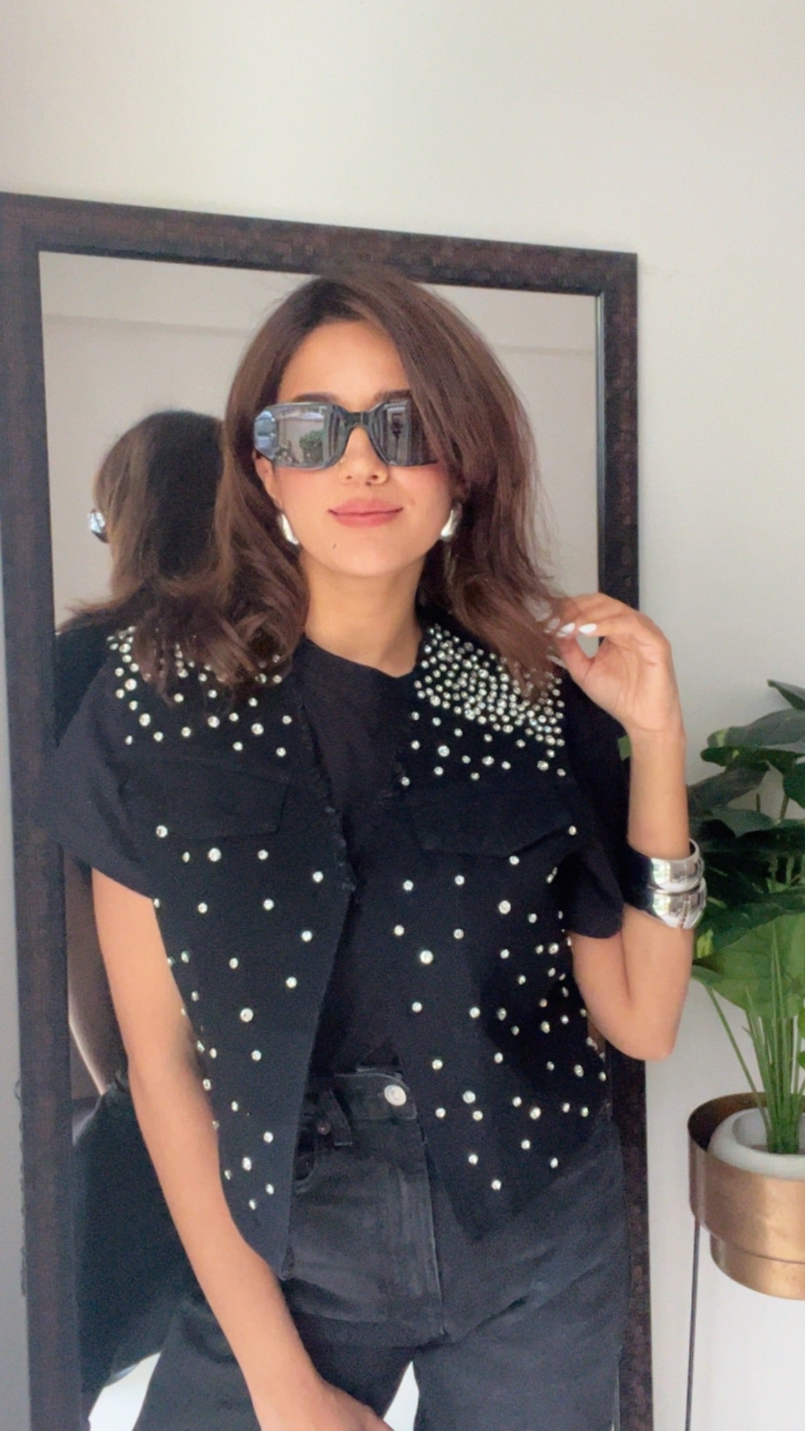 Diamond Studded Denim Fall Vest