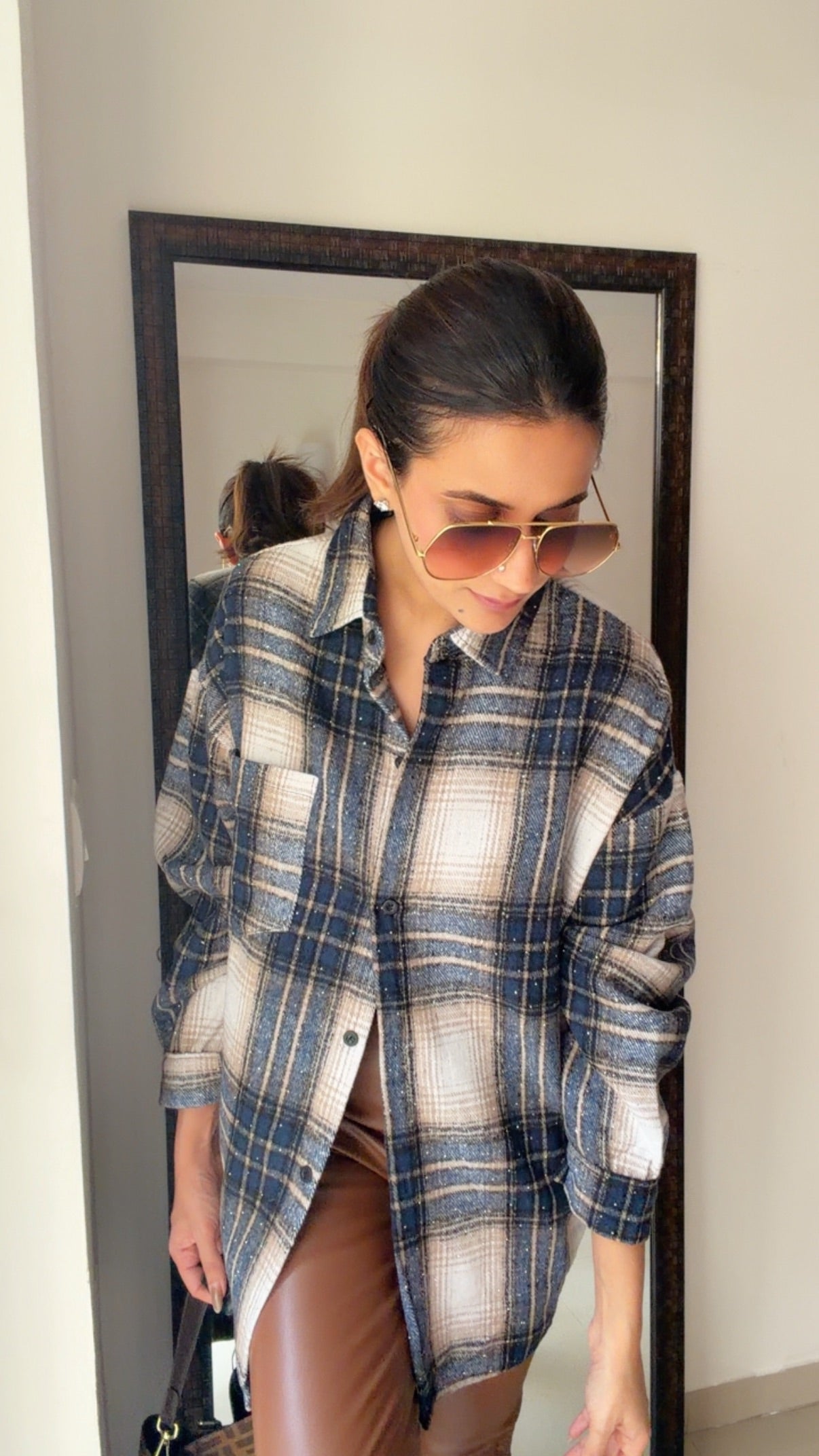 Swarosvski Embedded Plaid Fall Shirt