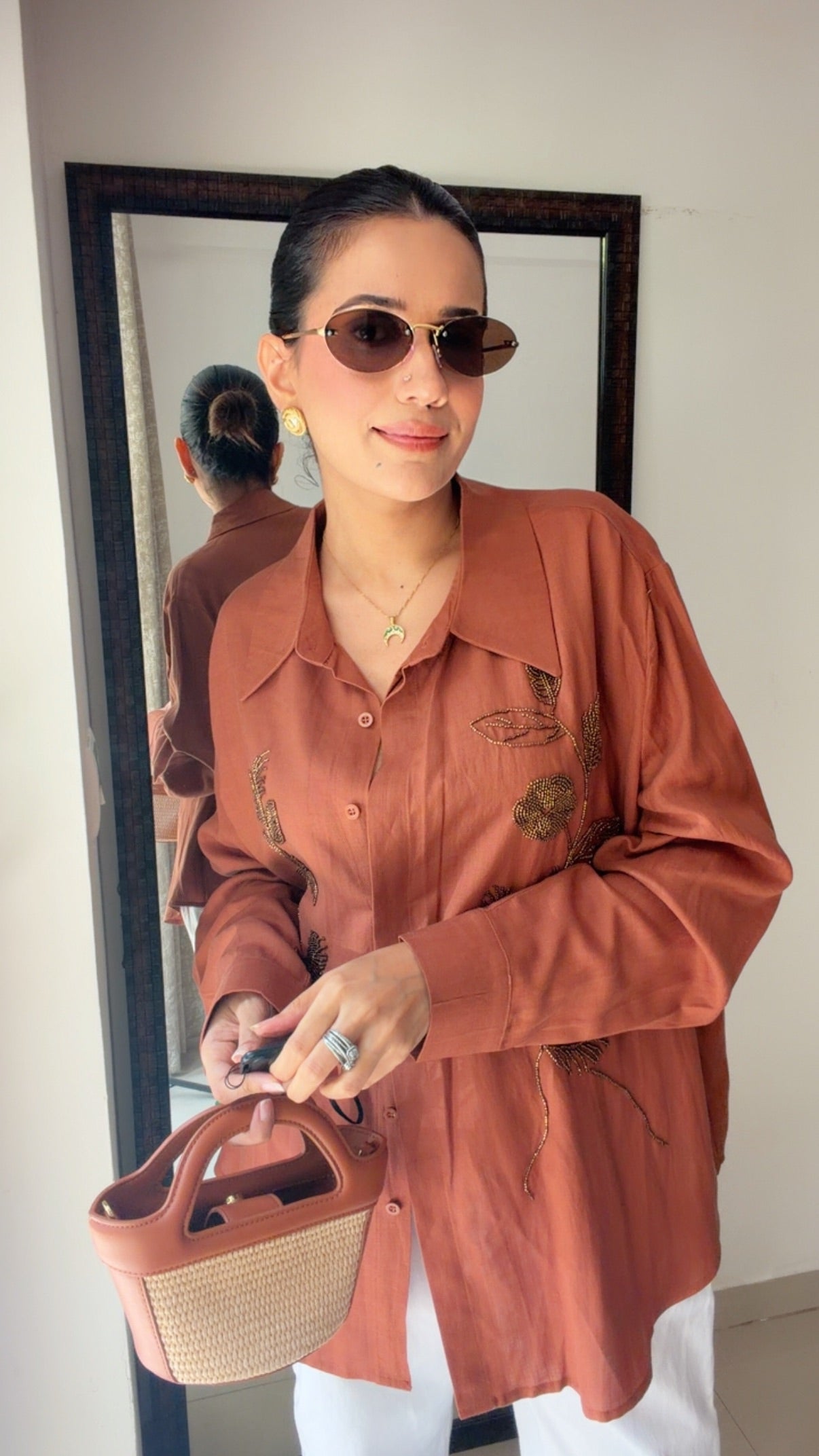 Embellished Linen Blend Poplin Shirt