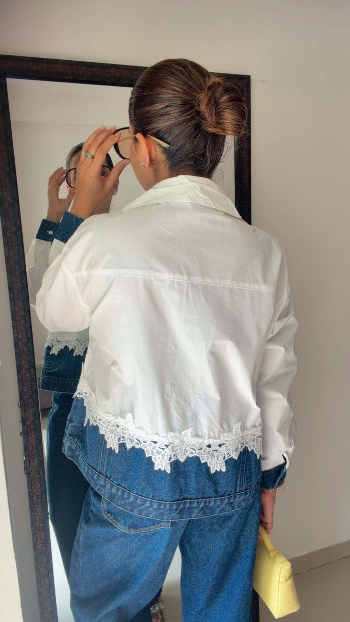 Lace Trim Denim Contrast Shirt