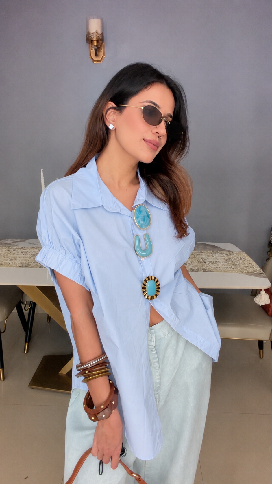 Ruched Sleeve Button-Up Poplin Shirt