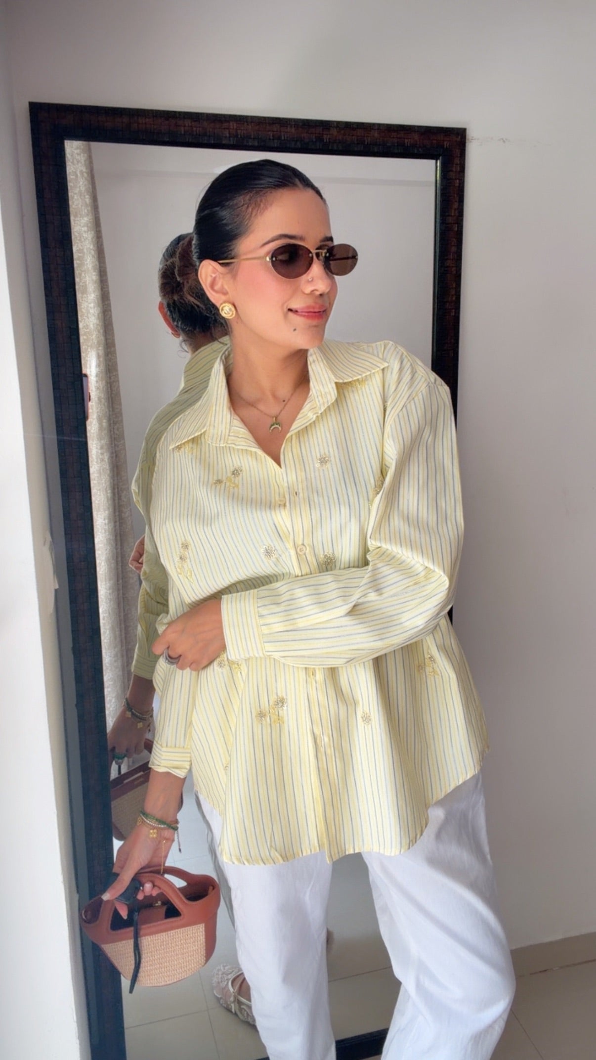 Embroidered Striped Linen Shirt