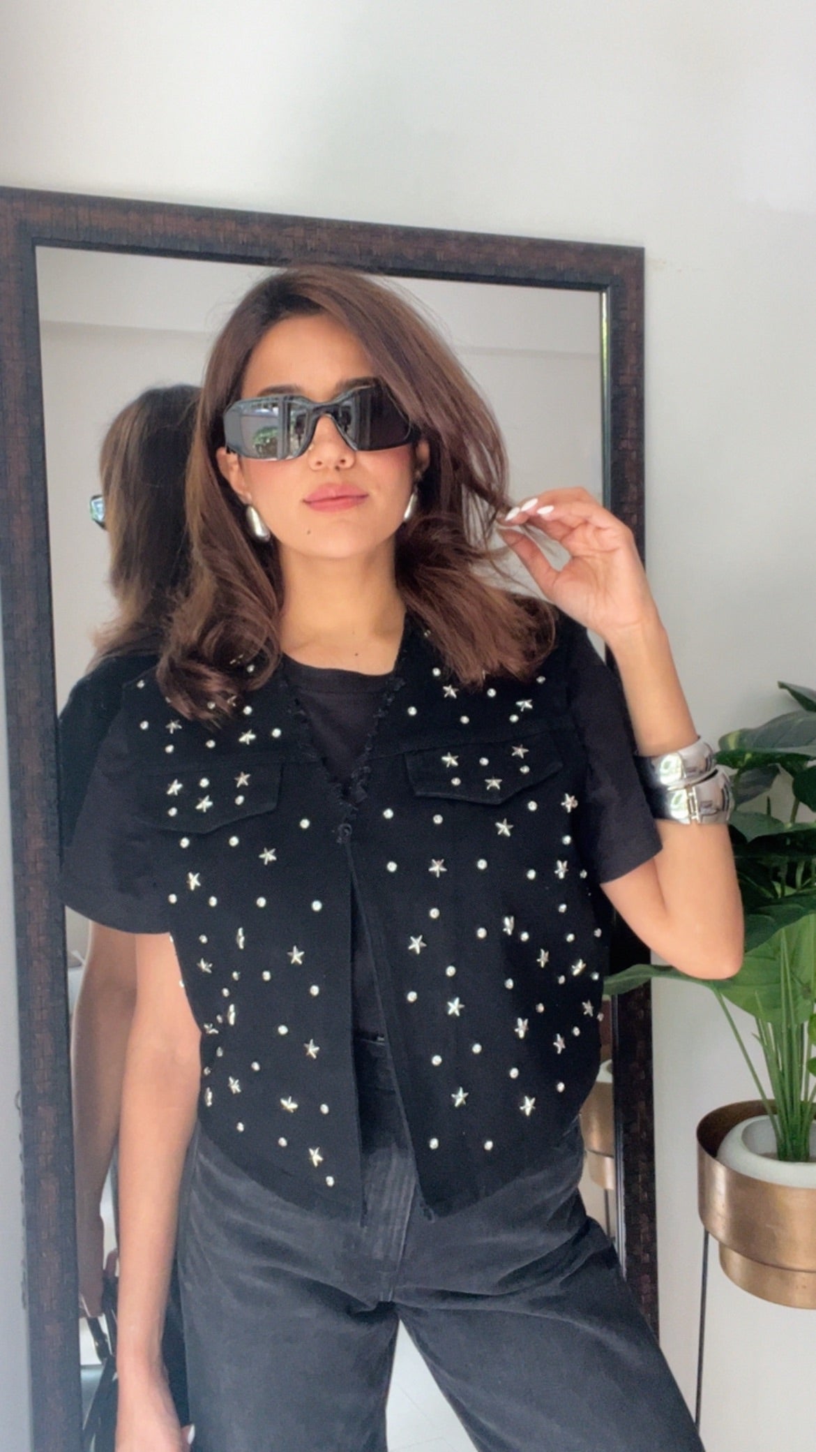 Star and Studs Denim Fall Vest