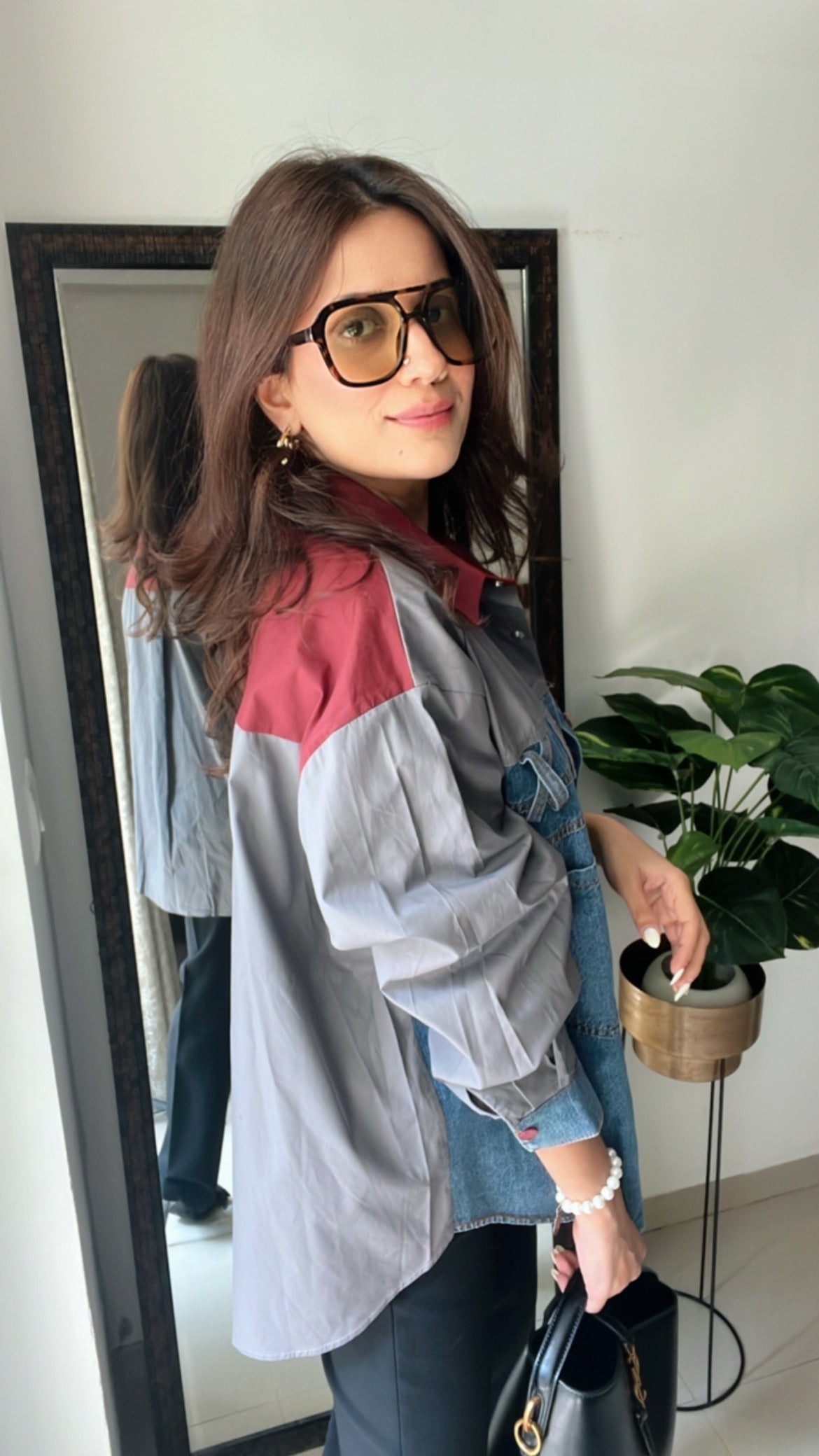 Color Block Denim Poplin Shirt