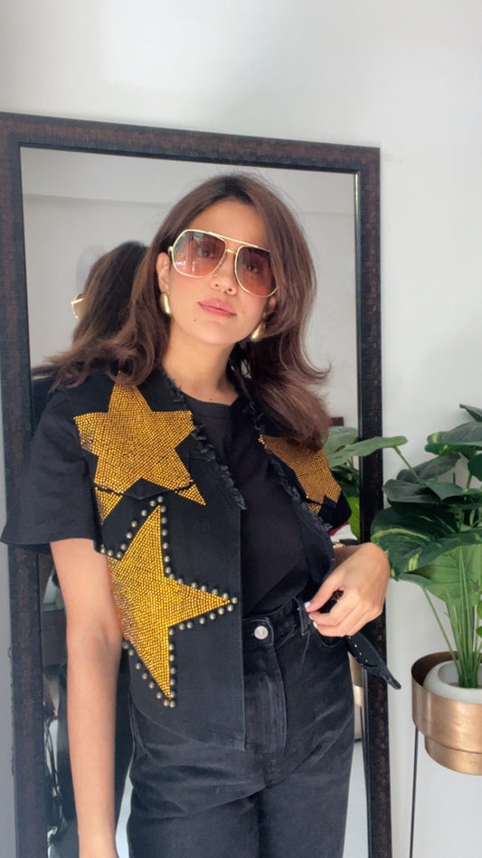 Gold Star Swarovski Denim Fall Vest