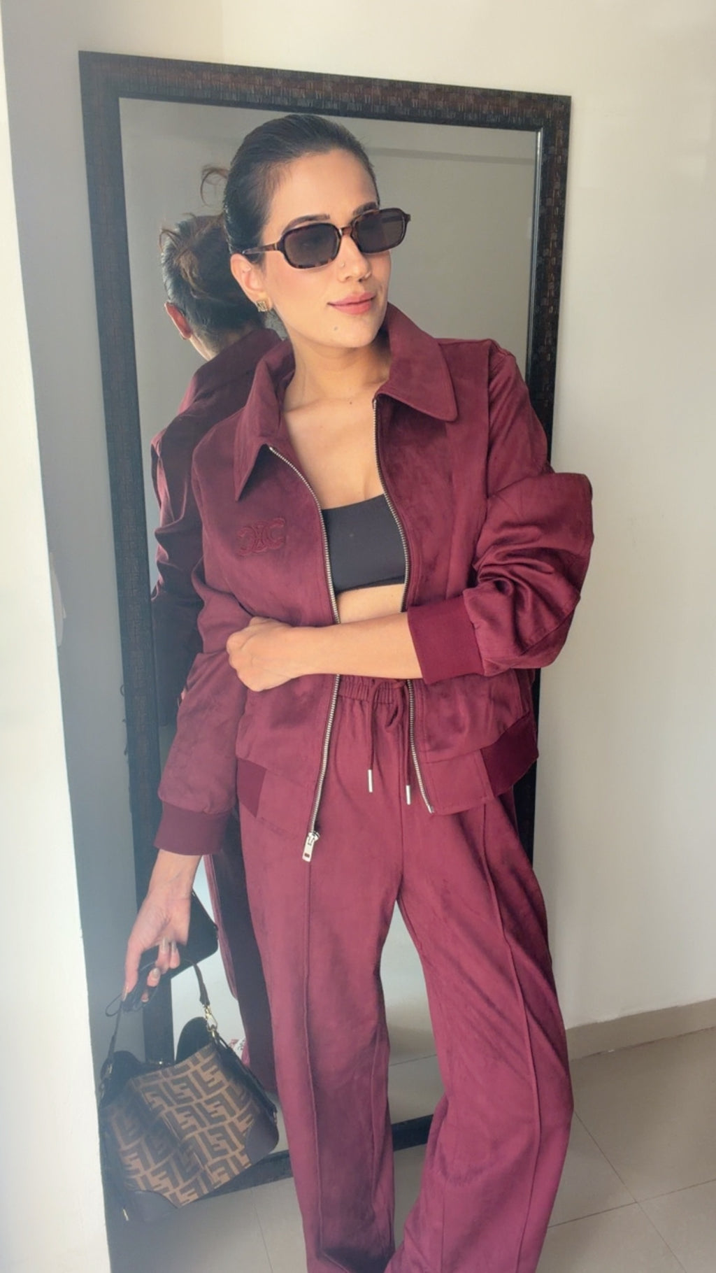 Wine Suede Signature Fall Lounge Set