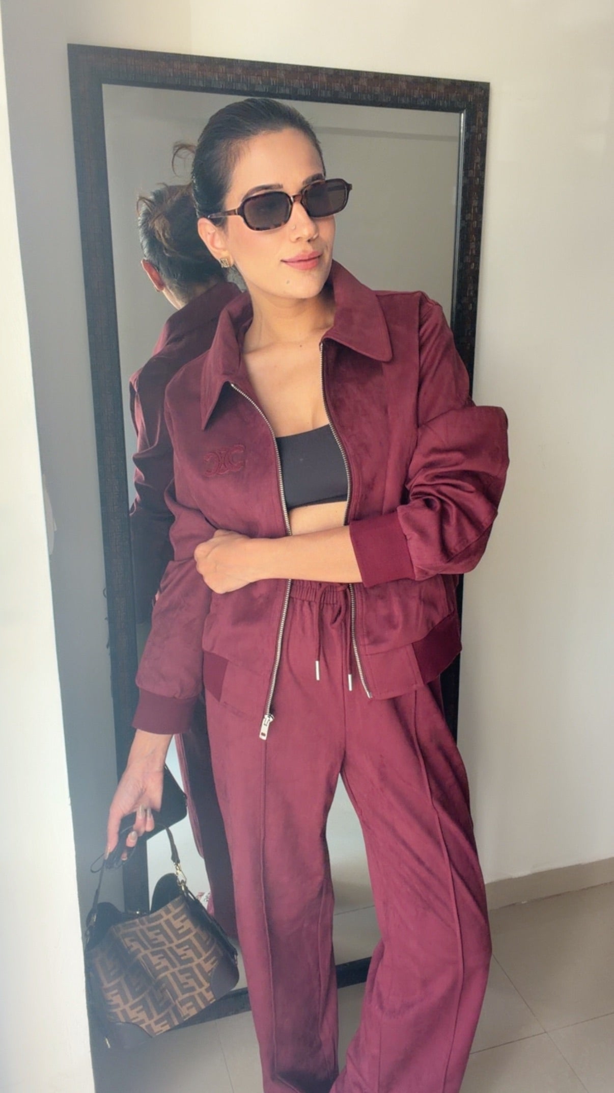 Wine Suede Signature Fall Lounge Set