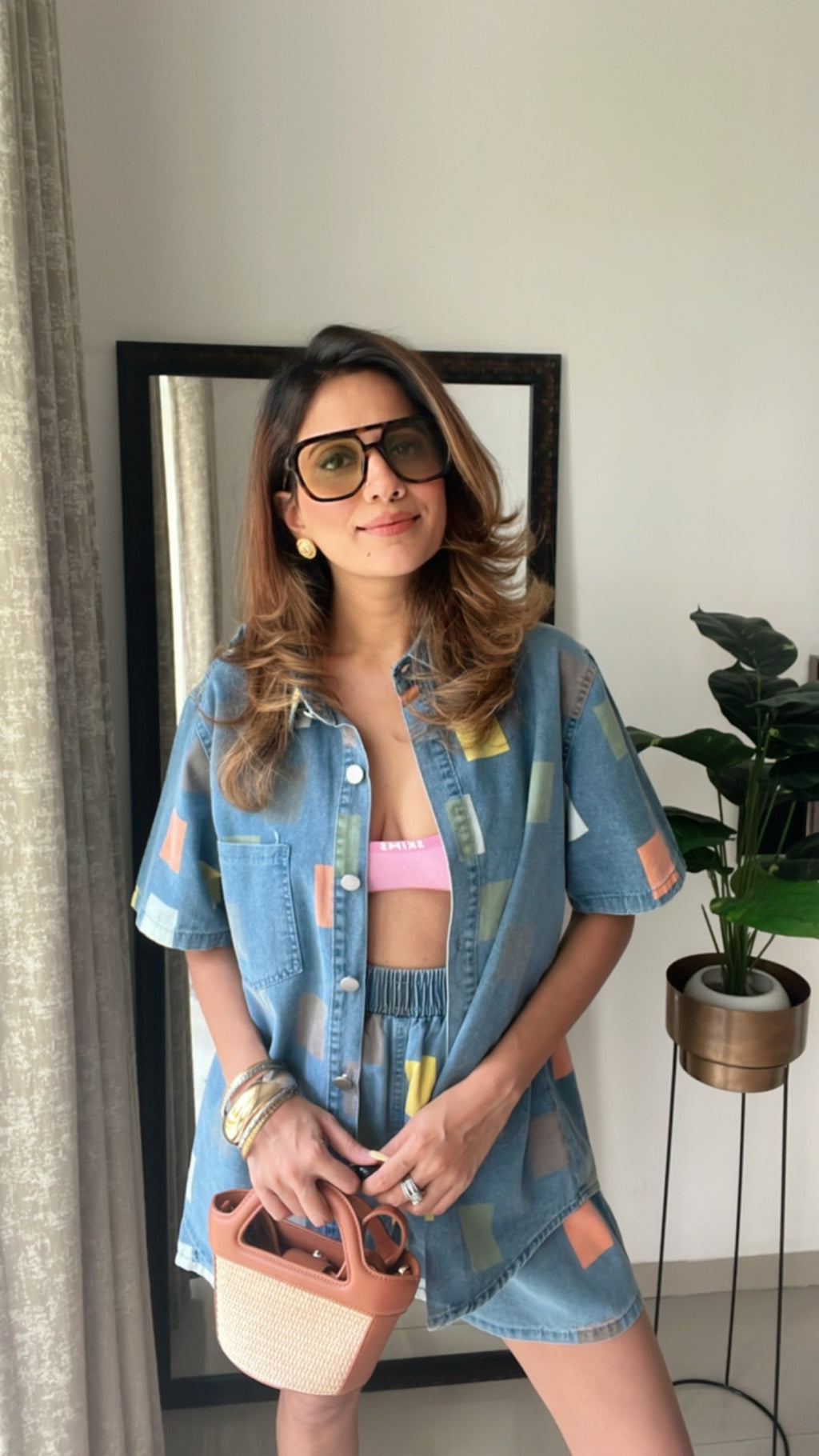 Color Pop Denim Shorts Co-ord