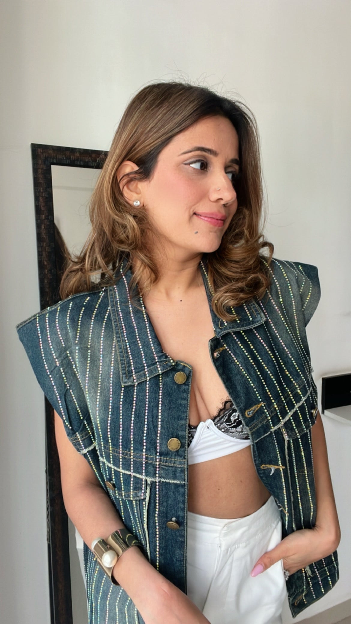 Shoulder Padded Cut sleeves Denim Fall Jacket