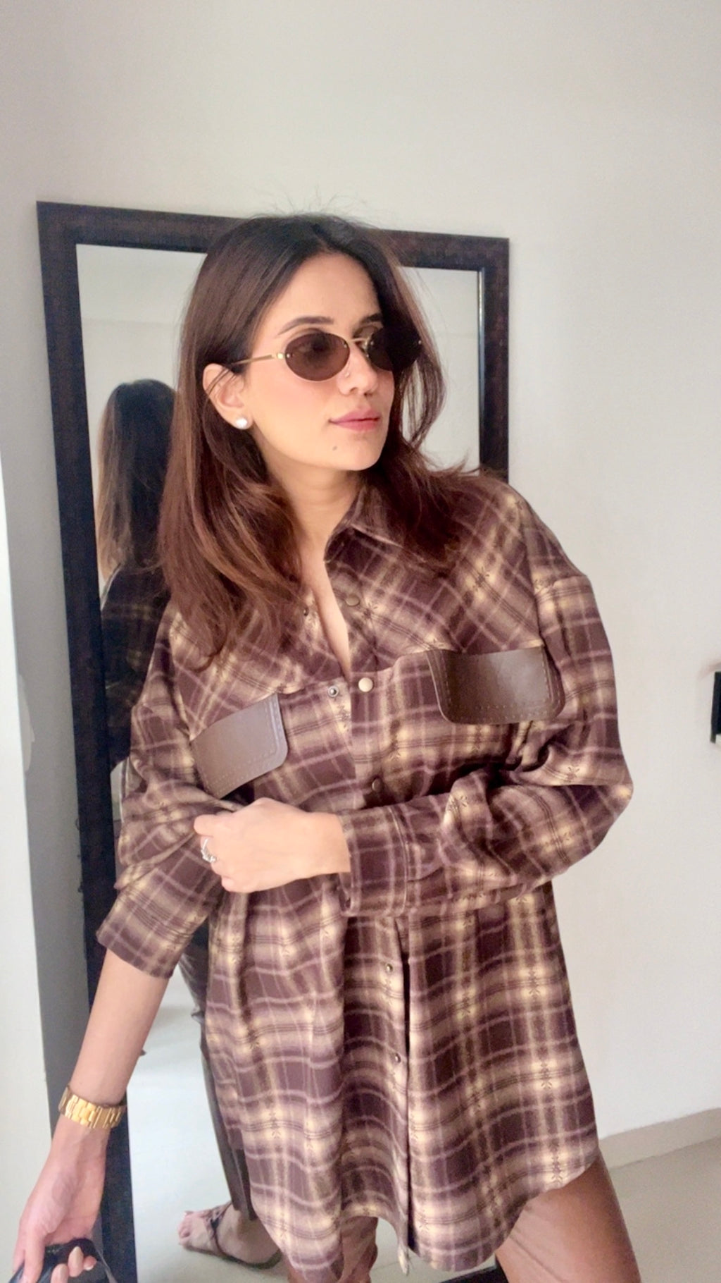 Plaid Leather Pocket Fall Shirt