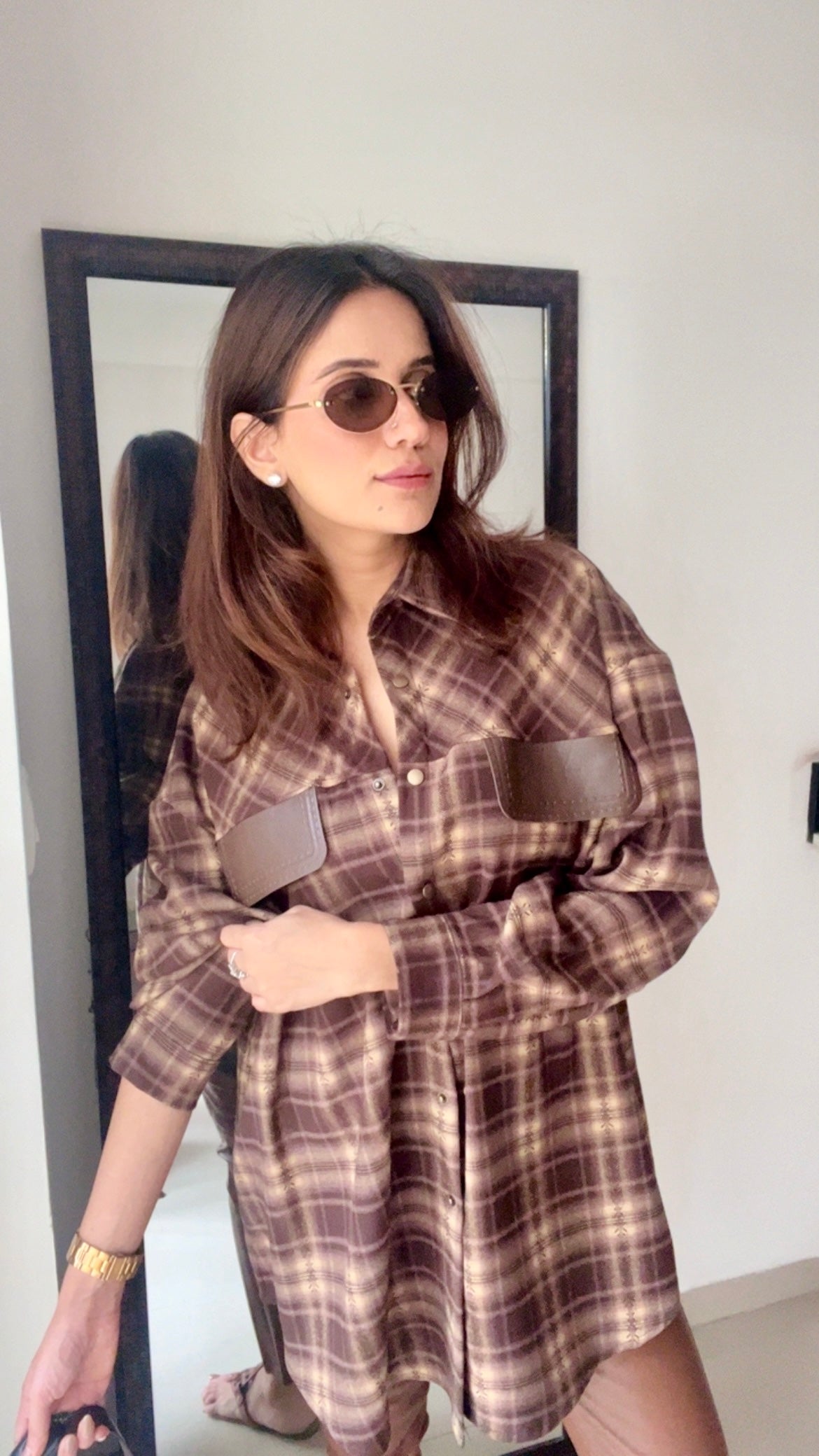 Plaid Leather Pocket Fall Shirt