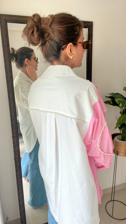 Pearl Detailed Dual Poplin Shirt