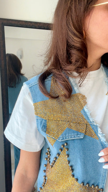 Gold Star Swarovski Denim Fall Vests