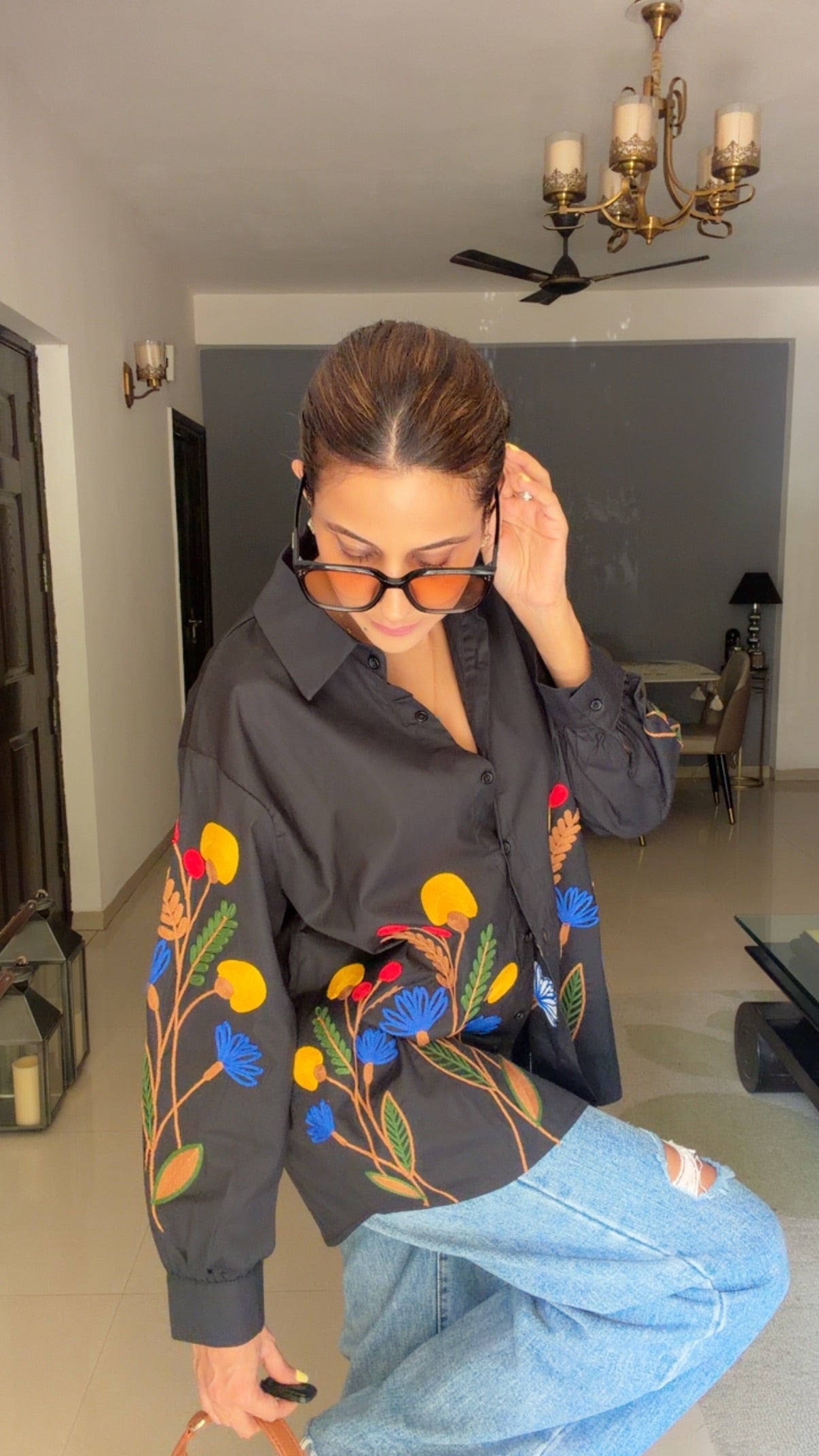 Floral Embroidered Relaxed Button-Down Shirt