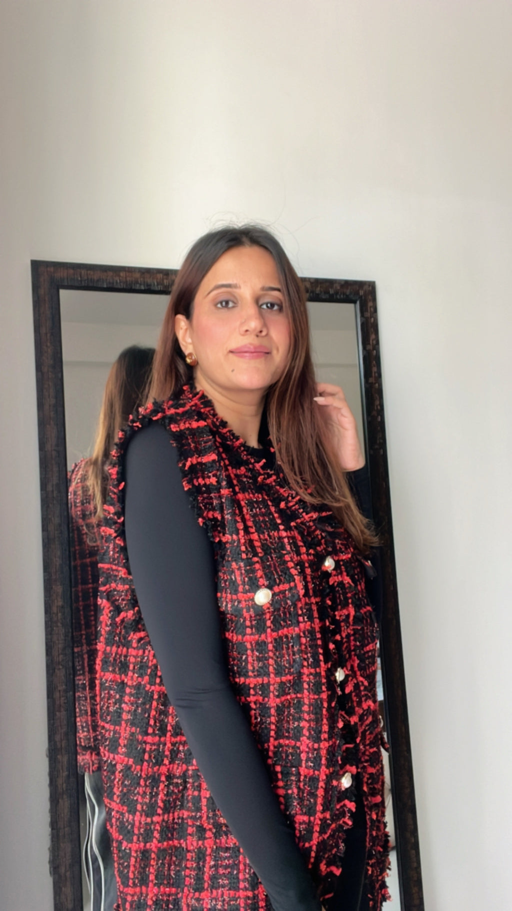 Red and Black Tweed Fall Vest