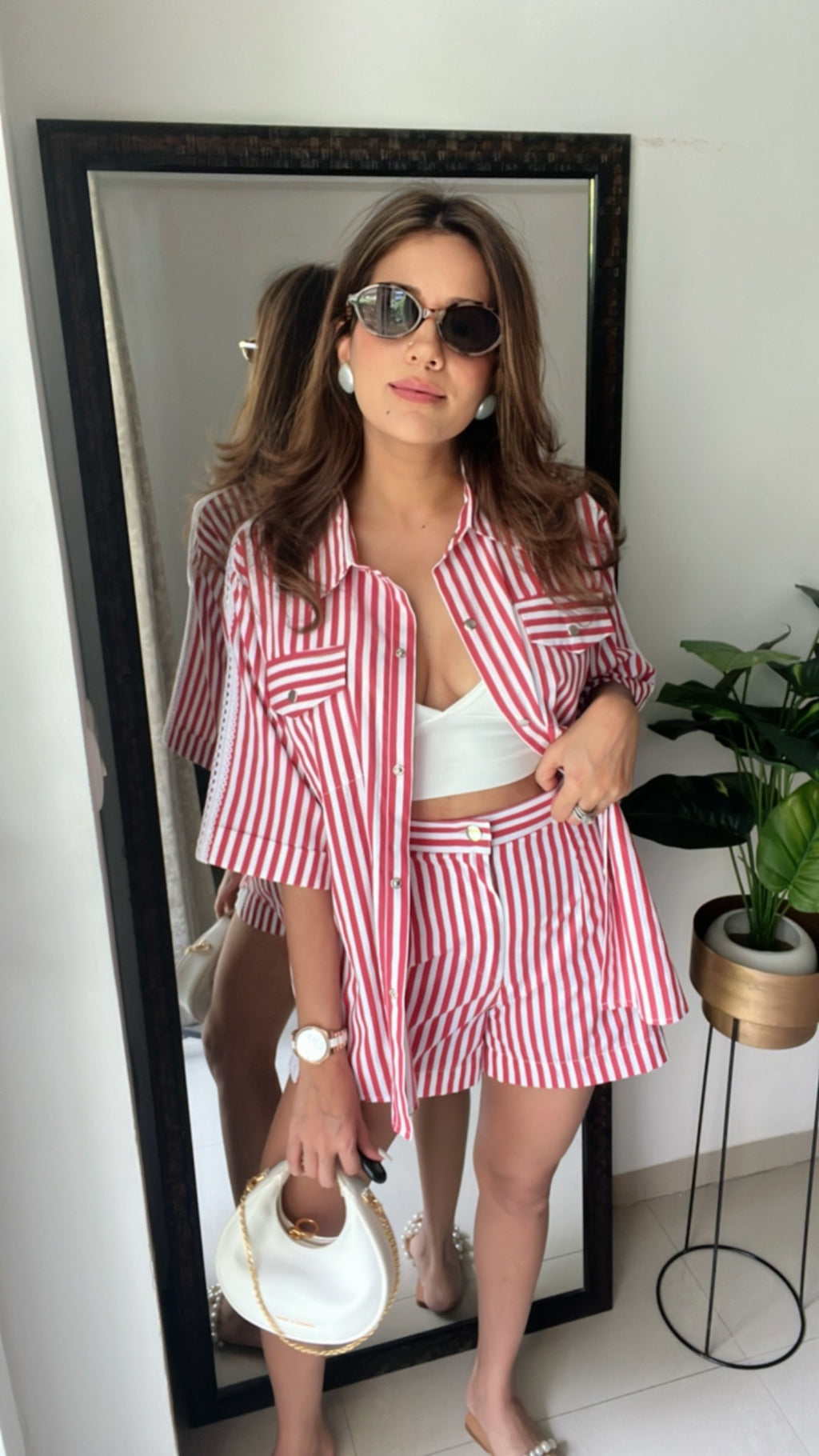 Lace Detailed Poplin Stripe Shorts Co-ord