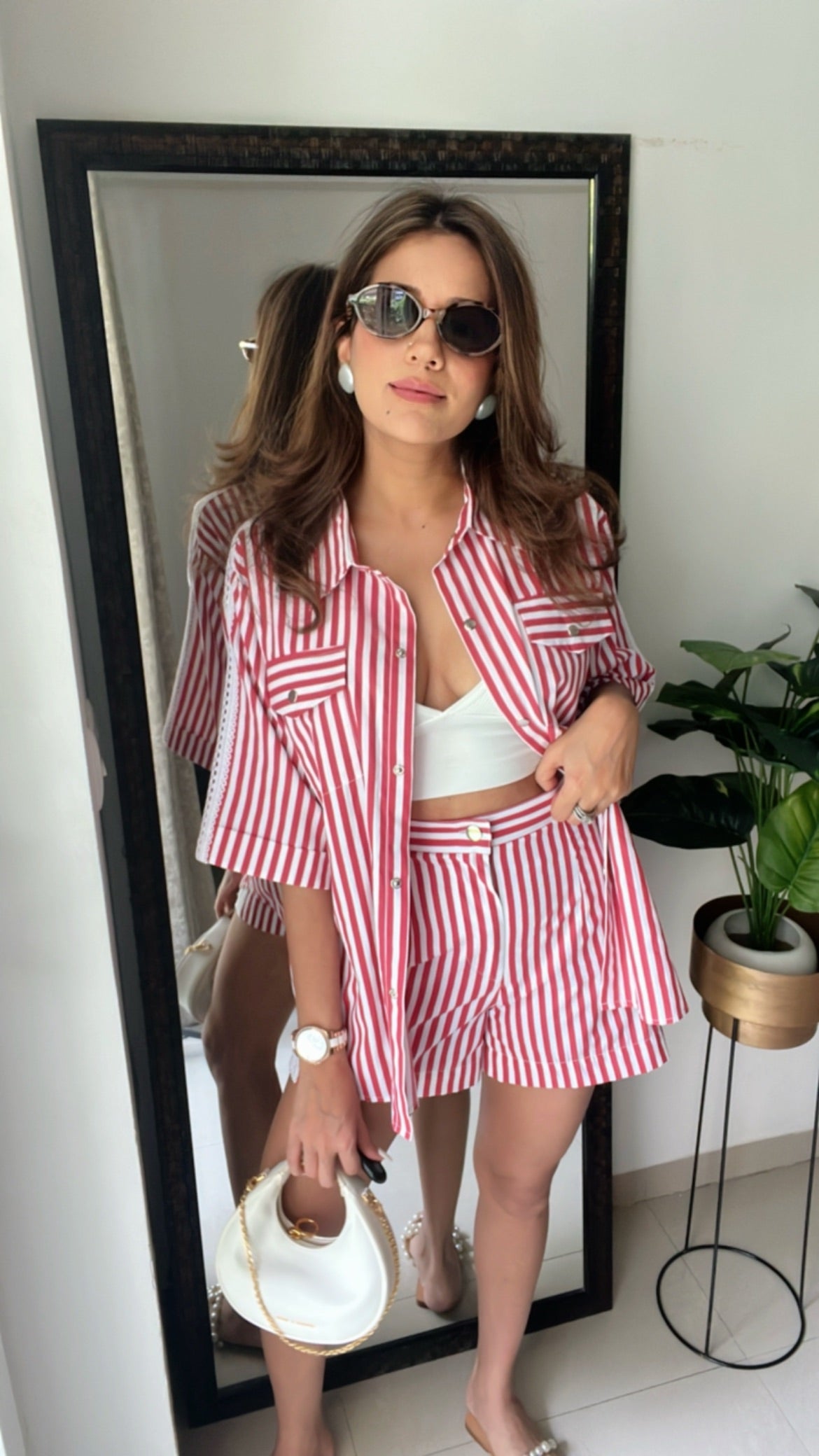 Lace Detailed Poplin Stripe Shorts Co-ord