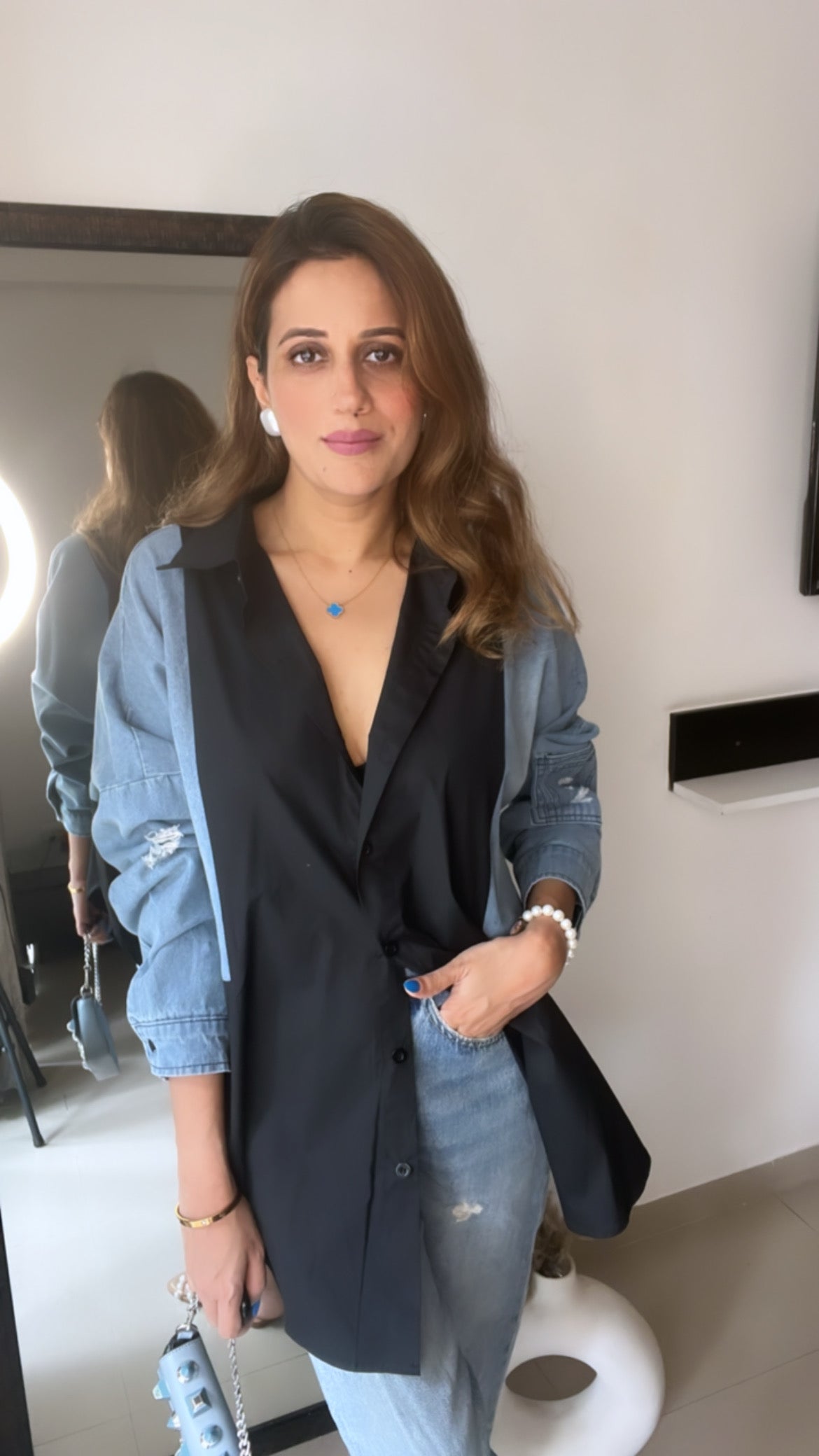 Denim Patch Poplin Shirt