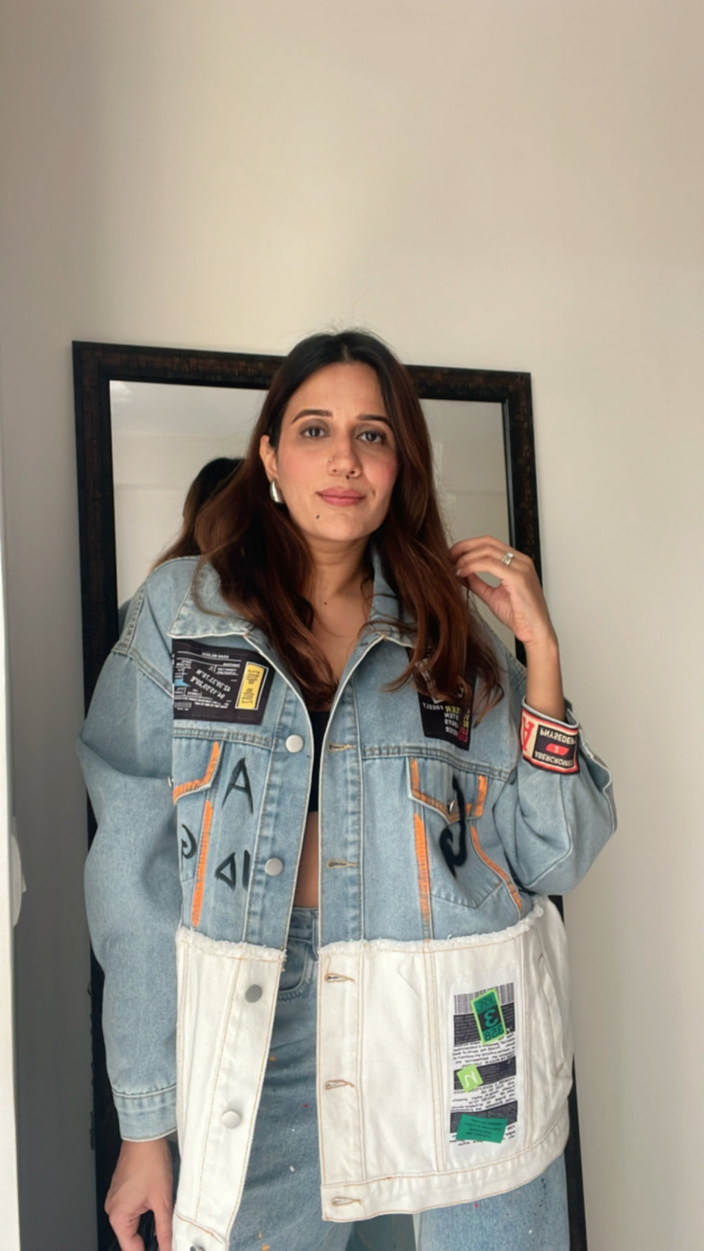 Dual Denim Oversized Fall Jacket