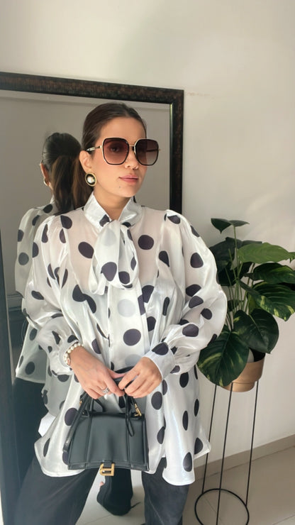 Polka Dot Flounce Glossy Top