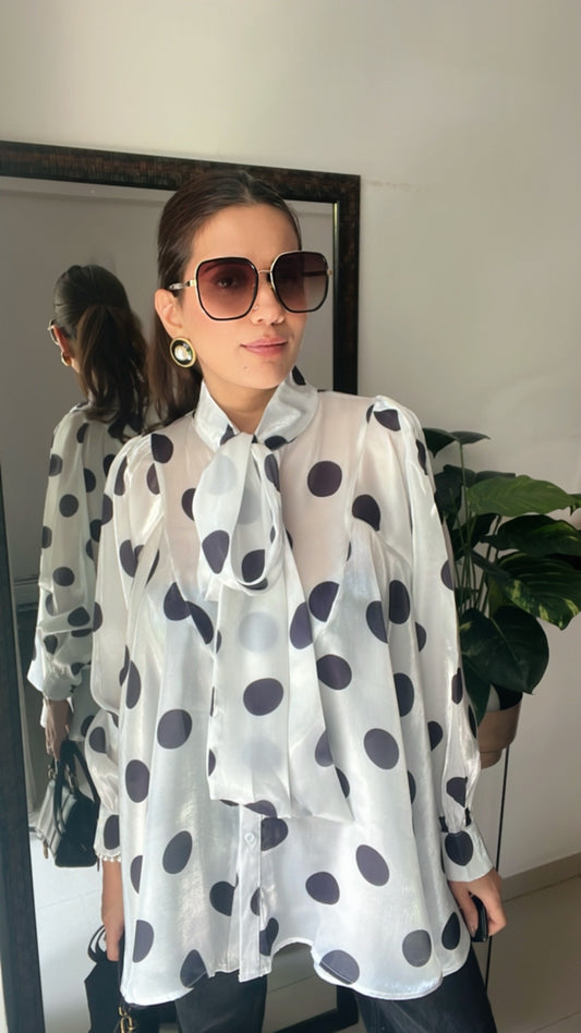 Polka Dot Flounce Glossy Top