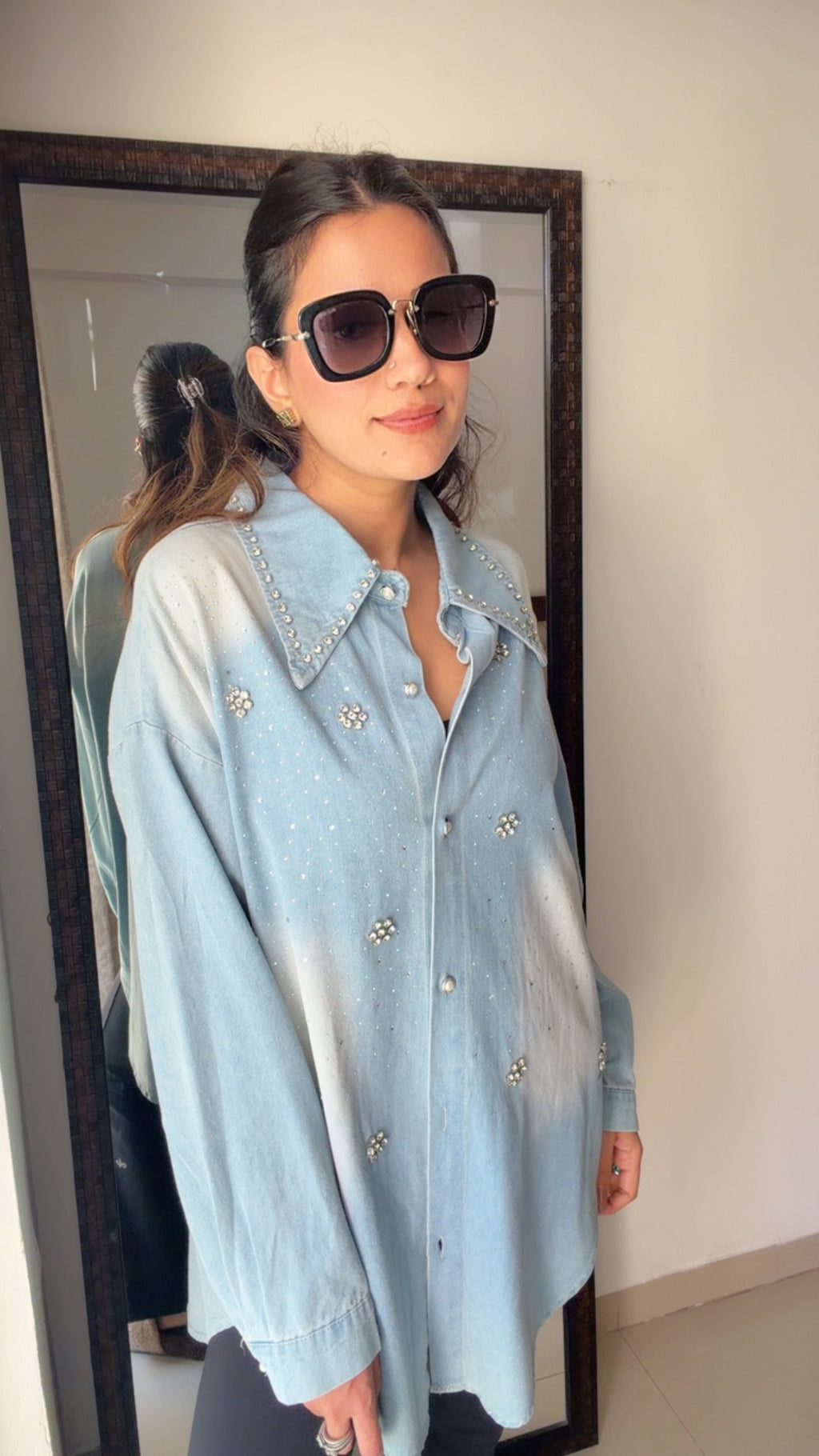 Washed Denim Studded Shirt
