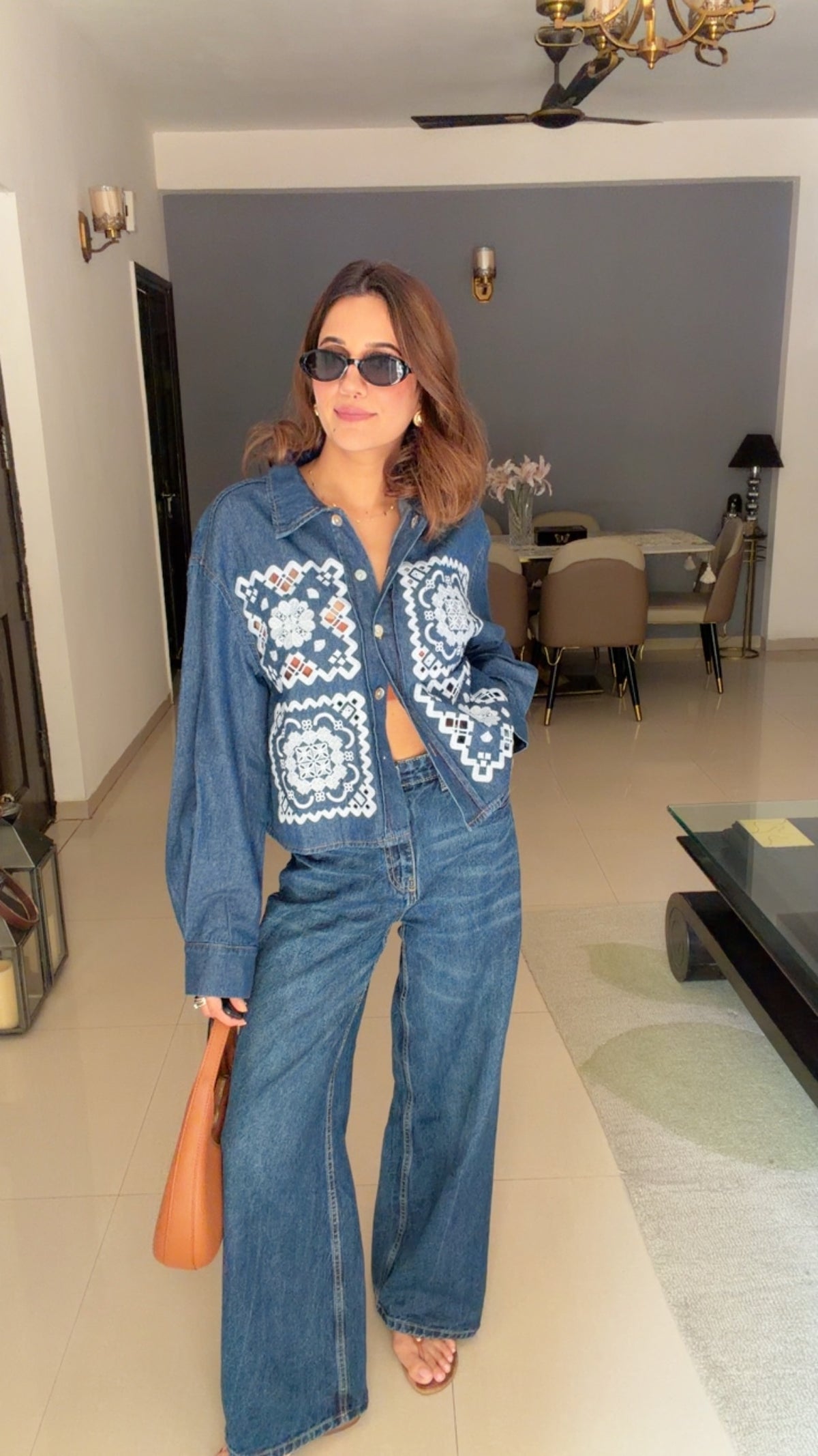 Geometric Motif Denim shirt