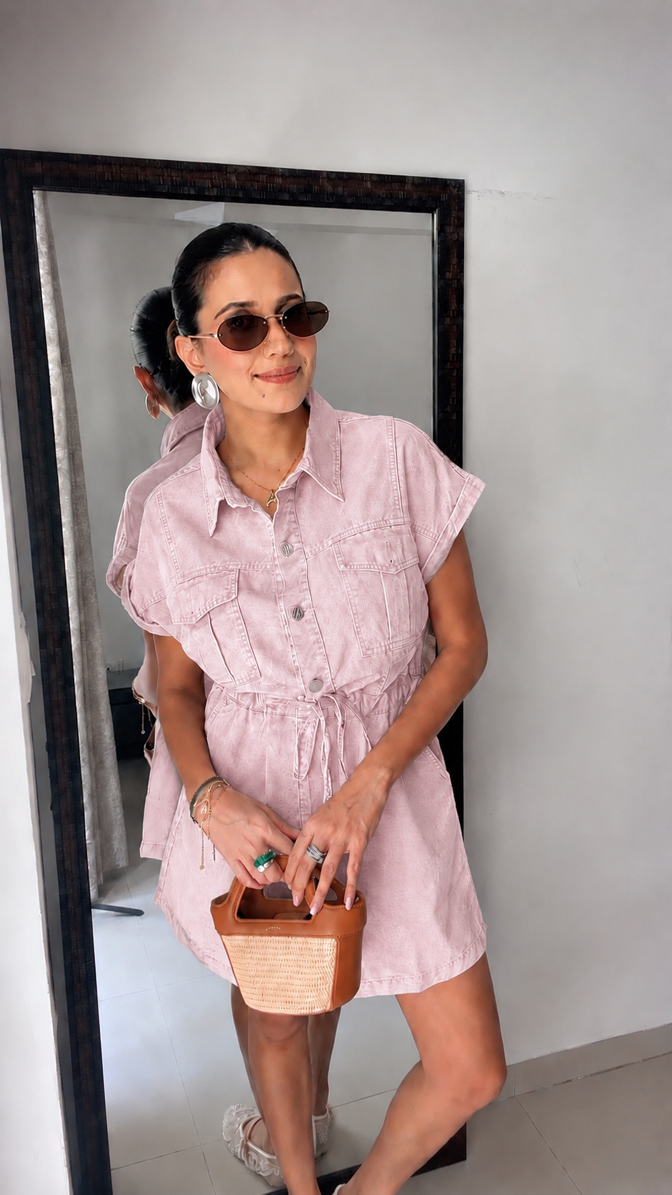 Sandstone Denim Tie-Up Dress