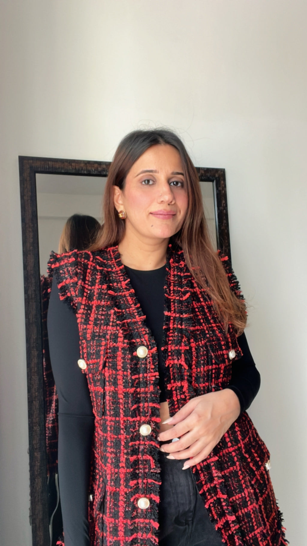 Red and Black Tweed Fall Vest