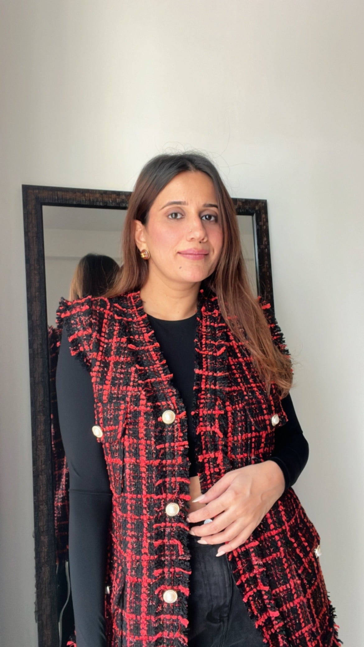 Red and Black Tweed Fall Vest