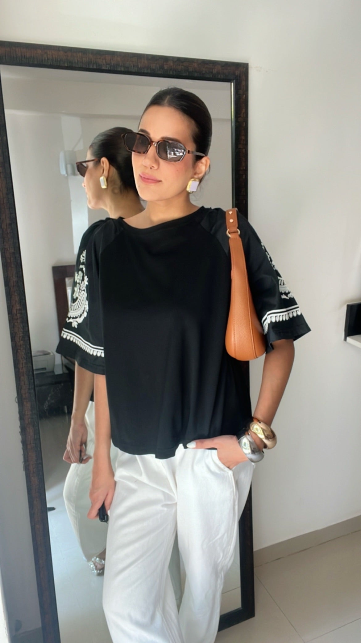 Embroidered Poplin Tee Top